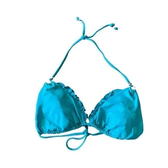 Vitamin A Turquoise Polka Dot Ruffle Triangle Shape Spaghetti Straps Womens SZ S - Picture 1 of 5